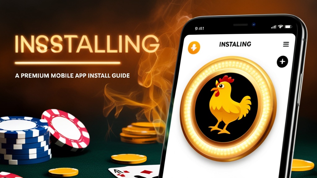 iPhone installing a Chicken Road game app with casino chips nearby
