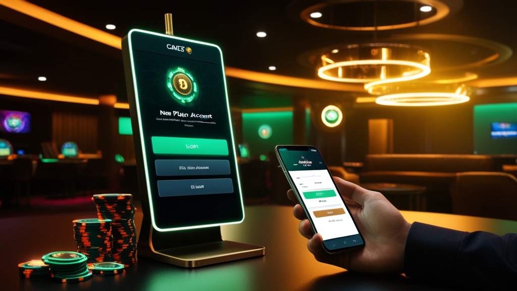 Login terminal and account screen in a dark casino-inspired lobby