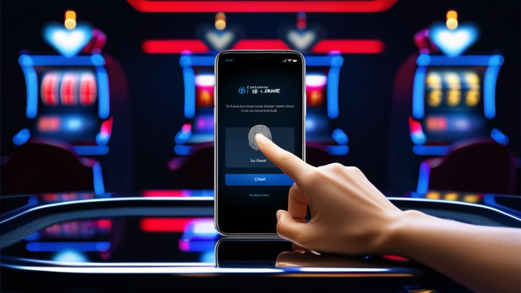 Smartphone login screen with fingerprint unlock in a dark casino setting
