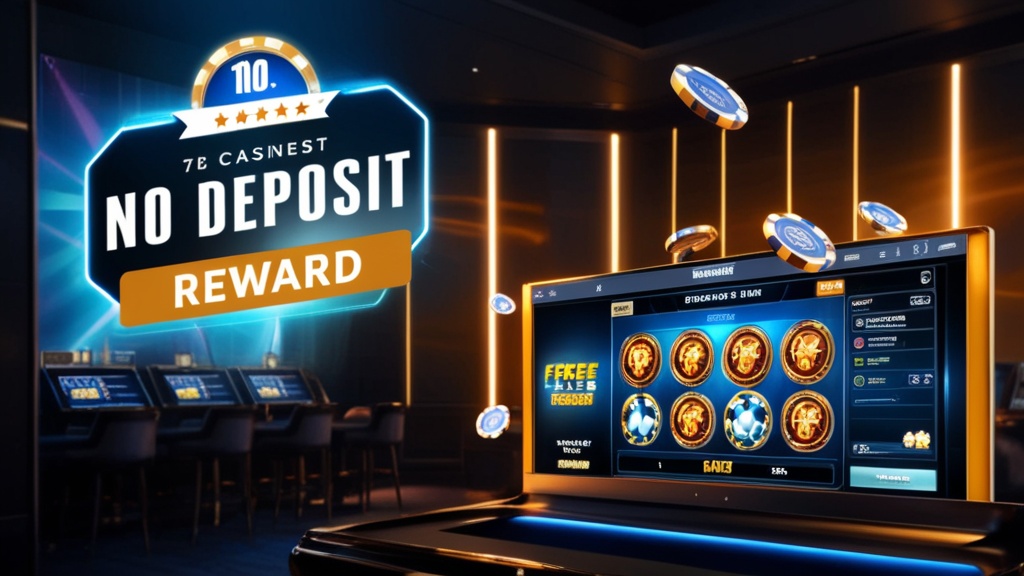 Casino lobby screen showing a no deposit bonus banner and game interface