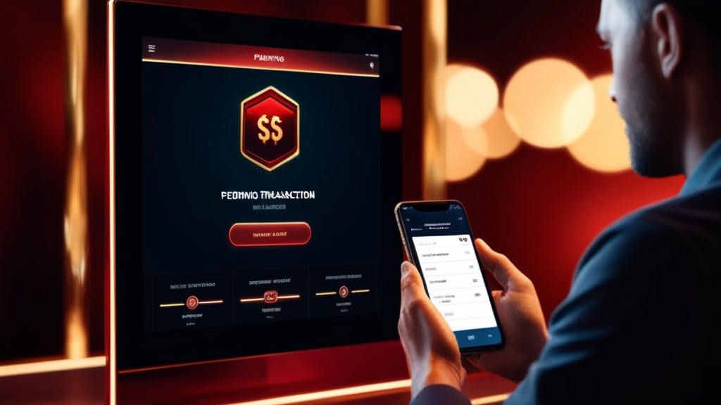 Pending transaction alert on a phone in a dark casino payment setting