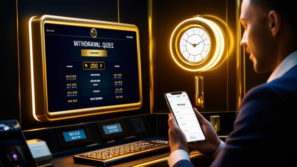 Clock and payout status screen showing withdrawal processing in a casino setting